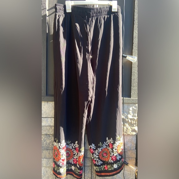 Cato Pants - Black Embroidered Wide Leg Pants
